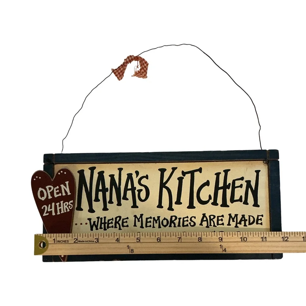 Nana's Kitchen Rustic Wood Wall Sign Primitive Farmhouse Decor Heart Gingham